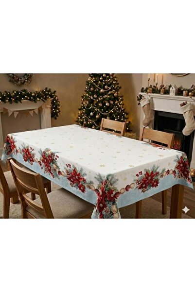 Believe Red Christmas Flower Decoration Jacquard Woven Tapet Decorative Silvery Tablecloth 135*140