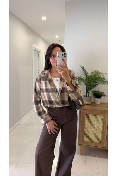 BİRCANÇİL Ibiza Stone Checkered Shirt with Athlete Detail and Stone Embellishments