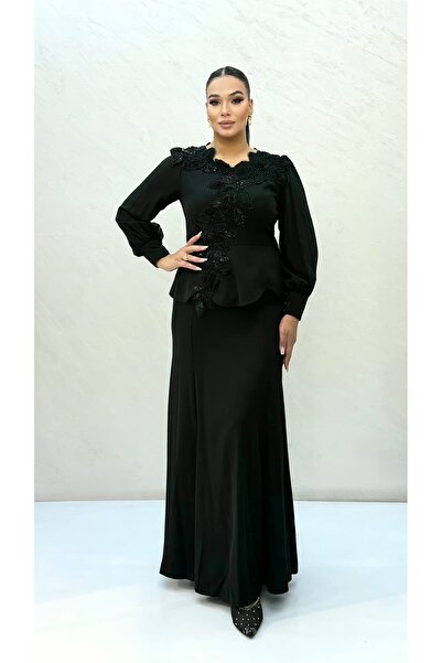 QUİZAS Woven Fabric Dress with Collar Applique Detail