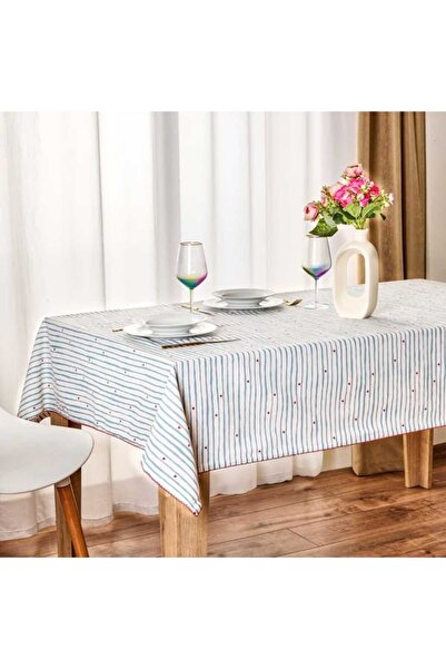 Evidea Soft Herz Masa Örtüsü - Beyaz / Mavi - 140x200 cm