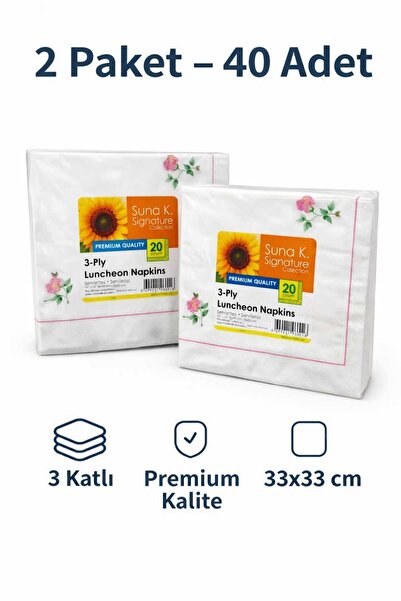 SUNA K 2 Paket Kağıt Sunumlu Desenli Peçete