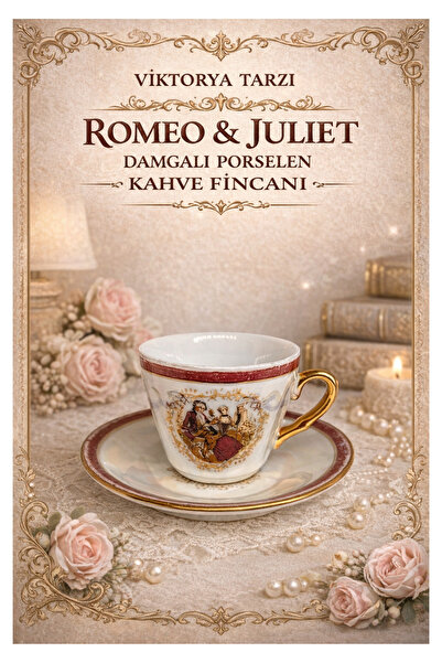 Romeo Juliet فنجان قهوة من البورسلين بنمط فيكتوري مع نقش روميو وجولييت