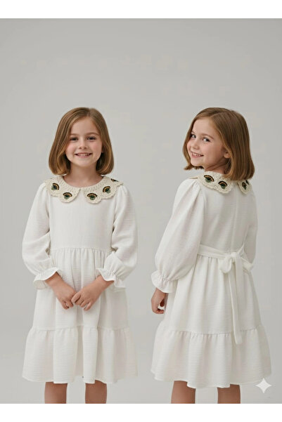 Yonca Çocuk 2828 Girl's Collared Embroidered Dress