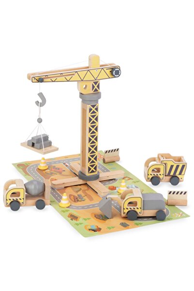 mamabrum Șantier de construcții din lemn cu macara mobilă mare și vehicule, m...