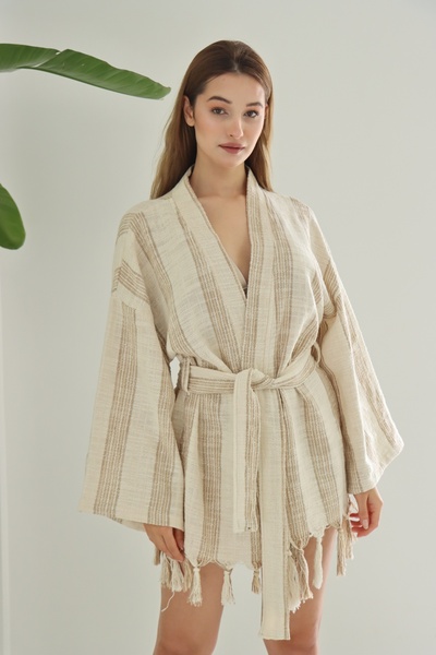 CAKKATEX Organic Cotton Woven Short Kimono |   Beach Wear | Kaftan | Desing Caftan