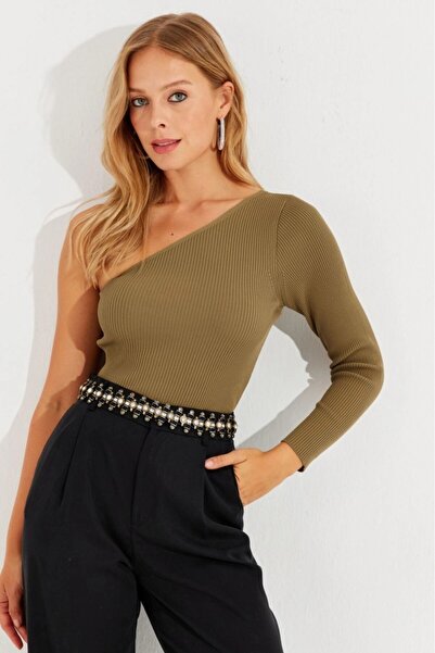 Be Best Women's Khaki One Shoulder Knit Blouse Be276