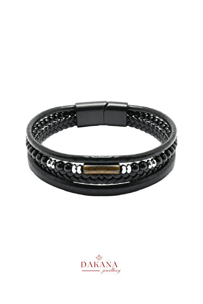 DAKANA JEWELLERY Certified Onyx Tiger's Eye and Hematite Stone 4 mm Natural S...