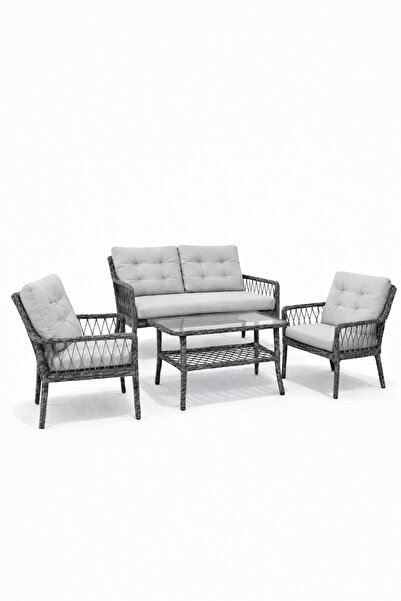 Çavdar Group Oslo Raddan 2+1+1 Çay Seti Balkon Teras Bahçe Mobilyası El Örgüs...