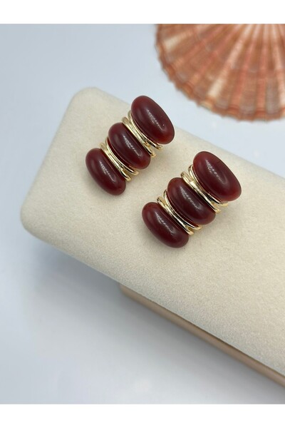 MyladyAccessoriess Bordo Oval Kesim Küpe (Çelik)