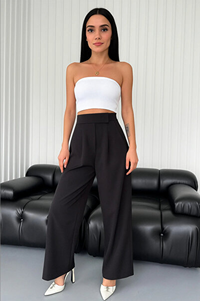 SKYMOOD Women's High Waist Velcro Furry Palazzo Pants New Season