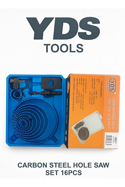 YDS مجموعة مناشير ثقب من الفولاذ الكربوني مكونة من 16 قطعة (19-127 مم) مع محاور 3/8 بوصة و1/4 بوصة، ومثقاب توجيه، ومفتاح سداسي
