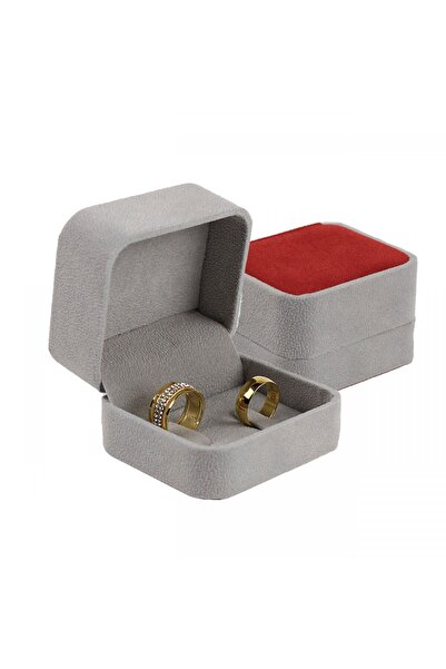 Entina Alcantara Çift Alyans Kutusu-kırmızı/gri 12 Adet