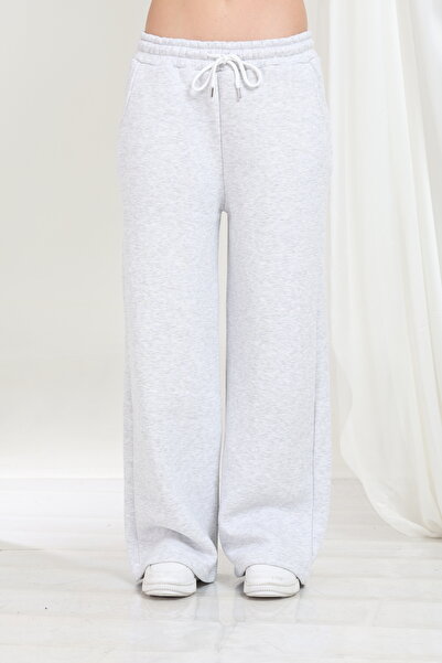 HEDEF DAİSY Women's Bottom Three Thread Sh Fleece-Lined Winter Fleece Wide Leg Sweatpants with Belt and Lace-Up Detail.