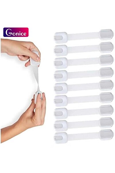 Gonice عبوة من 10 أقفال أمان للأطفال على شكل حزام للخزائن والأدراج والمرحاض والثلاجة، أبيض/رمادي