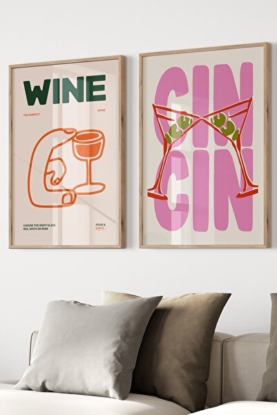 Base Concept Σετ 2 Διακοσμητικών Πινάκων Αφίσας με Κορνίζα με θέμα το Κρασί κ...