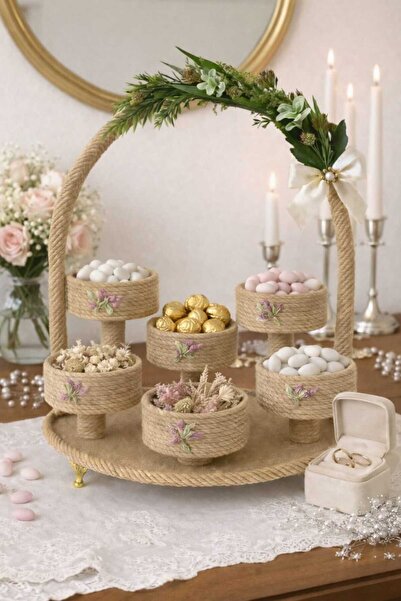 bemdesign Bohem jüt söz nişan sunum tepsisi-el yapımı çok katlı ikram ve dekor seti