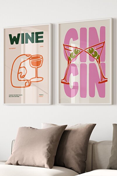 Base Concept Σετ 2 Διακοσμητικών Πινάκων Αφίσας με Κορνίζα με θέμα το Κρασί κ...