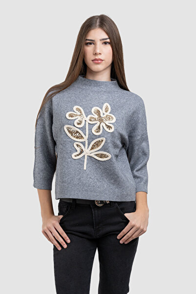 EW Pulover tricotat pentru femei cu broderie florală