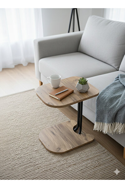 MASALCI MOBİLYA -C TEKERLEKLİ ZİGON SEHPA (SİYAH AYAK AÇIK CEVİZ)