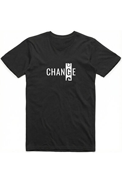 None تيشيرت قطني مطبوع كلمة "تغيير" للجنسين، 190 غرام/متر مربع، مريح