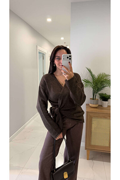 BİRCANÇİL Frutty Brown Melange Knitwear with Tie Detail