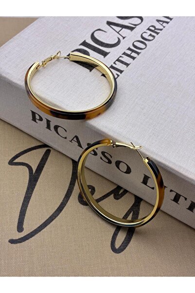 Hedef Bijuteri أقراط دائرية ذهبية بقطر 52 ملم بنمط الفهد البني