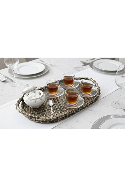 Mirsa Global صينية تقديم الشاي ذات مظهر أنيق من البوليستر بمظهر الخوص