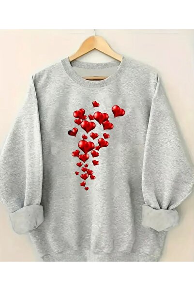 herkesemoda Φούτερ με λαιμόκοψη με λεπτομέρεια εκτύπωσης Red Hearts