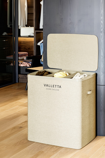 valletta Paloma 120l Üç Yıkanabilir Bölmeli Katlanabilir Kumaş Kirli Çamaşır Sepeti Cappuccino Beige XL