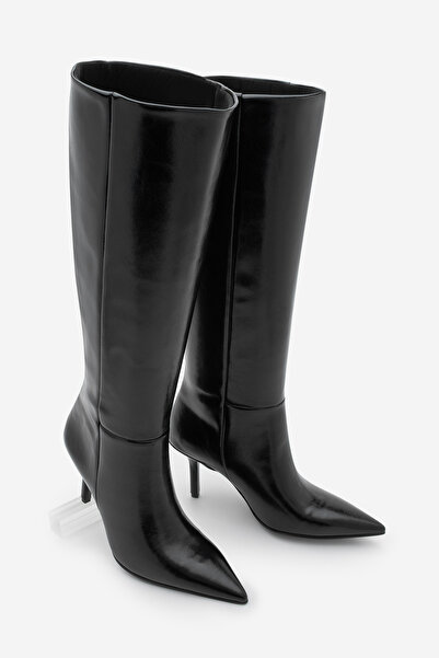 Marjin Women's Pointed Toe Zipperless Thin Heeled Boots Gasev Black