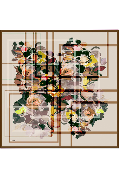 Aker Eșarfă din twill de mătase cu model floral maro