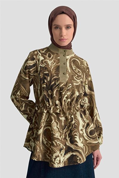 Armine Yakası Ve Kolu Triko Detaylı Bluz 25K3844 Camel