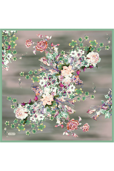 Cacharel Yeşil Çiçek Desenli İpek Twill Eşarp