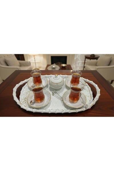 Mirsa Global صينية تقديم الشاي ذات مظهر أنيق من البوليستر بمظهر الخوص