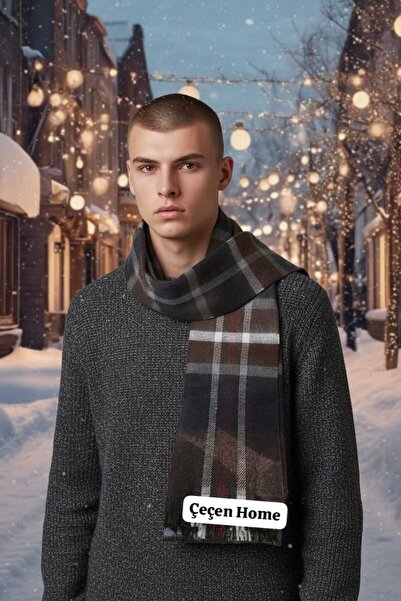 ÇEÇEN HOME Plaid Pattern Tassels Men's Scarf Soft Textured Men's Kaşkol 190 cm