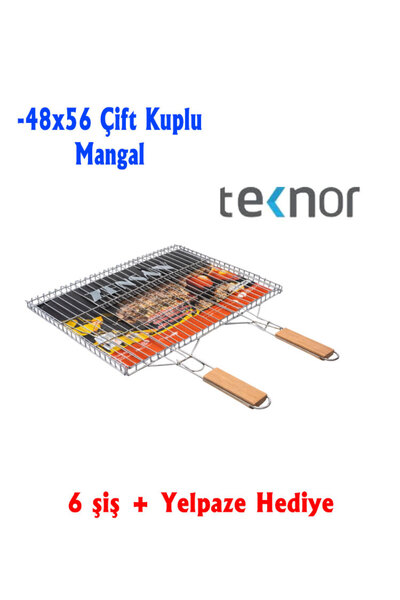Teknor İki Kulplu Paslanmaz Krom Kaplama Tel Mangal Izgarası 48x56 cm 6 Şiş v...