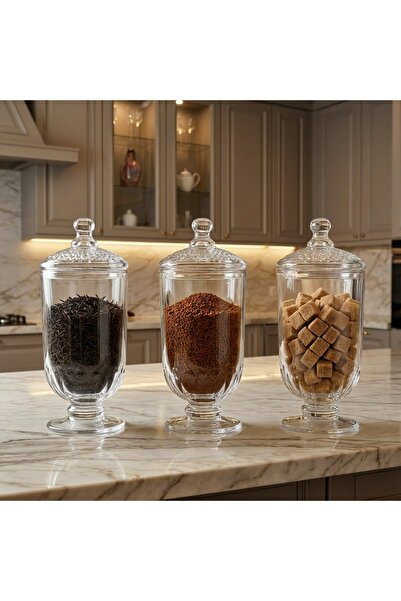 FAIR HOME طقم من 3 برطمانات زجاجية طويلة ذات نمط نقطي للتوابل والبهارات سعة 950 سم مكعب.