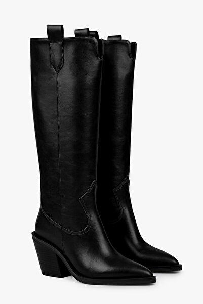 Shoeberry Women's Nexa Black Leather Cowboy Boots