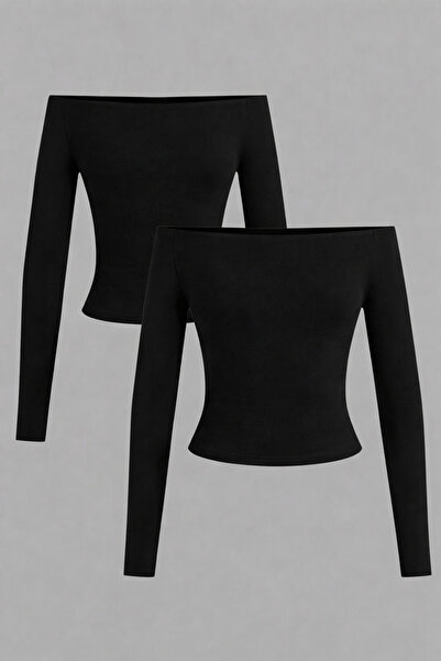 ÖZ PAMUK 2 ΤΕΜ Γυναικεία ασύμμετρη μπλούζα με λεπτομέρεια στους ώμους και λαι...