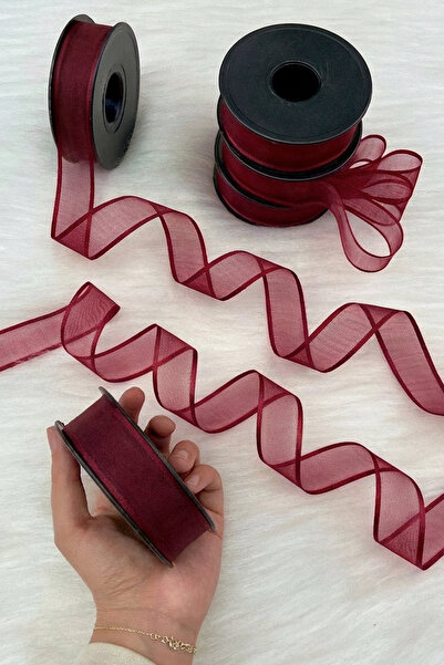 ZEYMERADE Bordo Şifon Kurdele 2,5 cm 20 mt, Gelin, Damat, Bohça, Nişan, Çeyiz, Özel Gün, Hediye, Düğün, Süsü