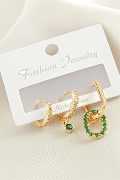 ZERO LAND تيك إم آر تي 3 قطع حلقان بيضاوية من حجر الزركون (221656) - لون فضي