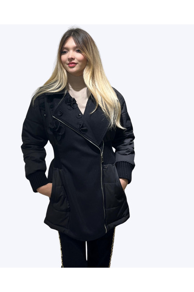 Zems Siyah Kemerli Kadın Mont