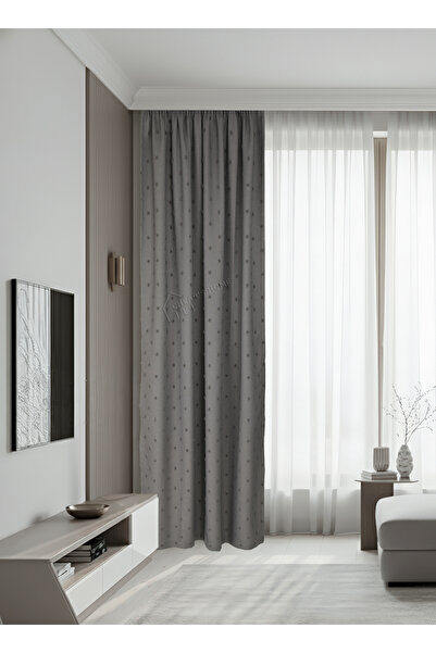 cheap's home Perdele modernă din in, cu textura în relief, cu pompon - fără pliuri, extrafor, plantare simplă (GRI DESCHIS)