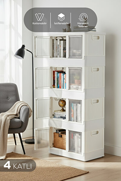 Vienev 4'lü İstiflenebilir Katlanır Çift Kapaklı Düzenleyici Kutu Beyaz