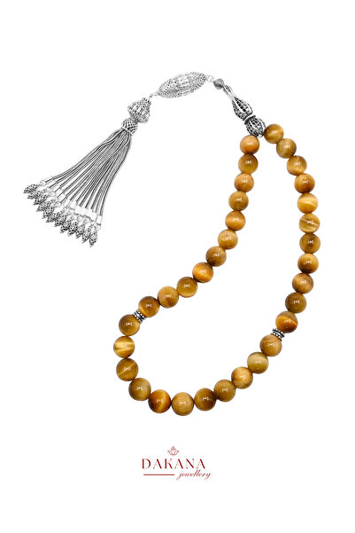 DAKANA JEWELLERY Certified 10 mm Honey Tiger Eye Silver Natural Stone Prayer ...