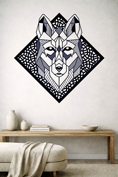 Syntra Lazer Premium Geometrik Kurt Tablosu | Modern & Güç Sembolü | Siyah Be...
