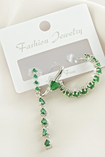 ZERO LAND HN-SHOP 3 قطع أقراط من حجر الزركون على شكل قلب - لون فضي