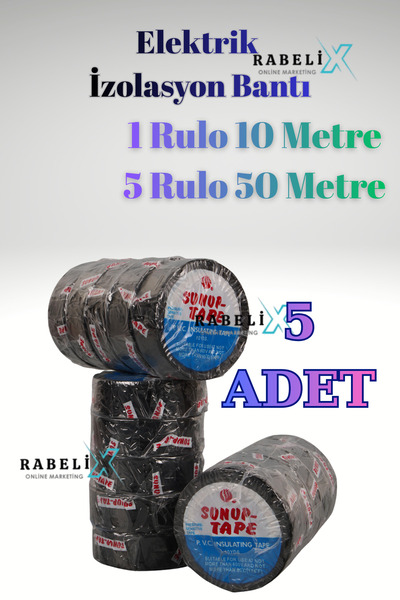 Rabelix Online Marketing 5 Adet Siyah Elektrik Bandı Pvc Kablo Izole Bant Kab...