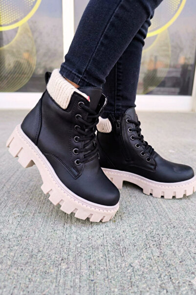 Weynes Детски черни и бежови плетени дълги боти за всеки ден WSB1088