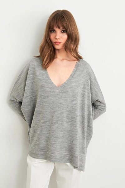 Be Best Women's Gray V-Neck Casual Blouse Be285